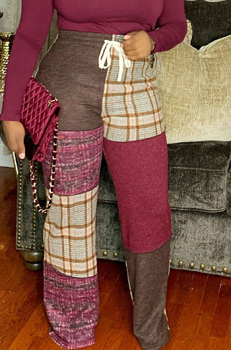 New Casual Design Printed Mid Waist Wide Leg Pants SY8846