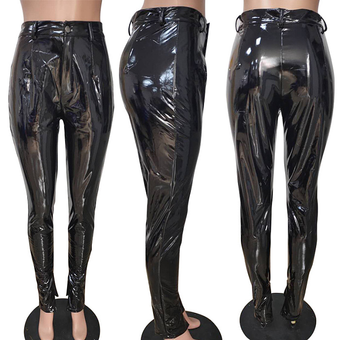 Autumn Winter Split Glitter Mid Waist Bodycon Pants LD9006