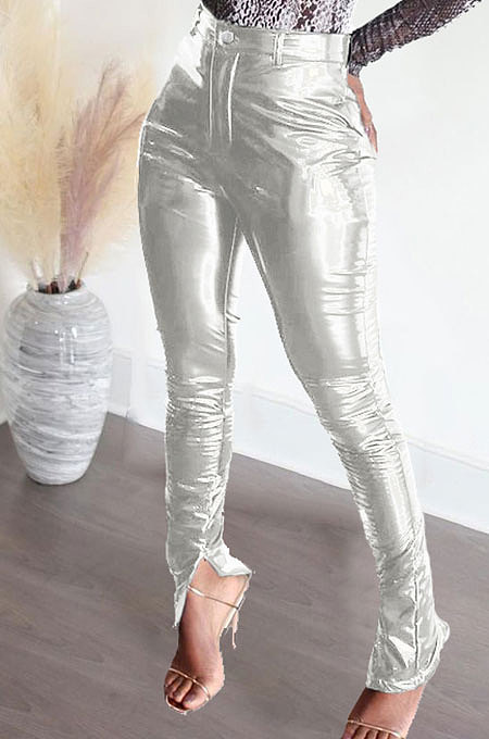 Autumn Winter Split Glitter Mid Waist Bodycon Pants LD9006