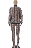 Snakeskin Printing Long Sleeve Cardigan Zipper Strapless Pants Sets SDD9356