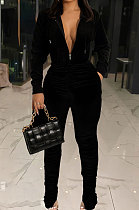 Women Cardigan Hoodie Zipper Pleuche Ruffle Pants Sets LD81091