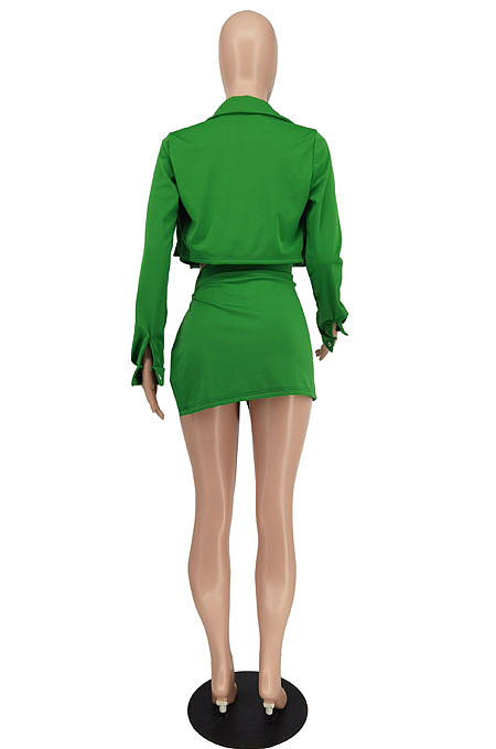 Sexy Women Long Sleeve Cardigan Coat+strapless Slit Skirt Three Piece ZDD31179
