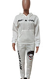 Winter Pure Color Letters Printing Hoodie Pants Sets LD9046
