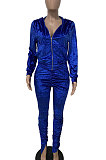 Women Cardigan Hoodie Zipper Pleuche Ruffle Pants Sets LD81091