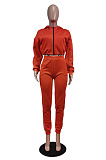 Fashion Casual Long Sleeve Dew Waist Zipper Cardigan Tops Jogger Pants Solid Color Suit WY6866