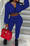 Fashion Casual Long Sleeve Dew Waist Zipper Cardigan Tops Jogger Pants Solid Color Suit WY6866
