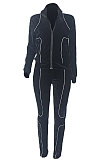 Euramnerican Fashion Casual Cardigan Zipper Velvet Pants Sets ED8559