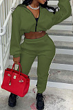 Fashion Casual Long Sleeve Dew Waist Zipper Cardigan Tops Jogger Pants Solid Color Suit WY6866