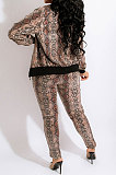 Snakeskin Printing Long Sleeve Cardigan Zipper Strapless Pants Sets SDD9356