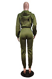 Fashion Casual Long Sleeve Dew Waist Zipper Cardigan Tops Jogger Pants Solid Color Suit WY6866