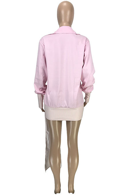 Night Club Stipe fSpliced Long Sleeve Lapel Neck Loose Shirts SM9226