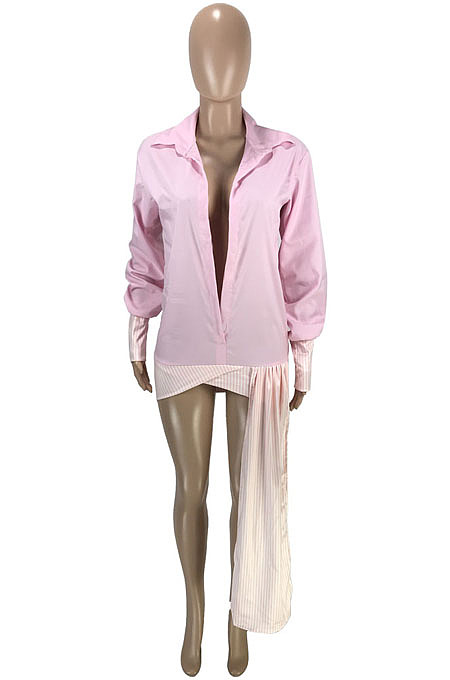 Night Club Stipe fSpliced Long Sleeve Lapel Neck Loose Shirts SM9226