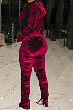 Women Cardigan Hoodie Zipper Pleuche Ruffle Pants Sets LD81091