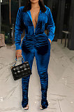 Women Cardigan Hoodie Zipper Pleuche Ruffle Pants Sets LD81091