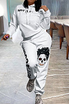 Winter Pure Color Letters Printing Hoodie Pants Sets LD9046