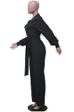 Casual Modest Long Sleeve Lapel Neck Single-Breasted Collect Waist Plain Wide Jeg Jumpsuits SY8845