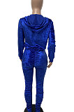 Women Cardigan Hoodie Zipper Pleuche Ruffle Pants Sets LD81091