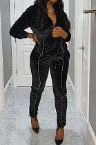 Euramnerican Fashion Casual Cardigan Zipper Velvet Pants Sets ED8559