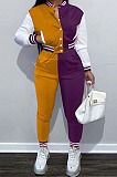Casual New Baseball Uniform Spliced Long Sleeve Jacket Jogger Pants Suit OEP6316
