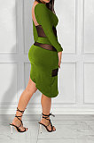 Euramerican Women Sexy Mesh Spaghetti Perspectivity Backless Irregular Lower Hem Spliced Mini Dress SH7293