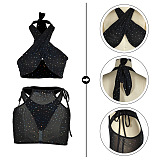 Euramerican Swimwear High Elastic Mesh Spaghetti Sequins Strapless Sexy Three Pieces QQM4373