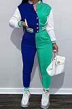 Casual New Baseball Uniform Spliced Long Sleeve Jacket Jogger Pants Suit OEP6316