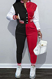 Casual New Baseball Uniform Spliced Long Sleeve Jacket Jogger Pants Suit OEP6316