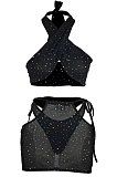 Euramerican Swimwear High Elastic Mesh Spaghetti Sequins Strapless Sexy Three Pieces QQM4373
