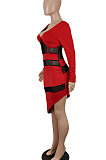 Euramerican Women Sexy Mesh Spaghetti Perspectivity Backless Irregular Lower Hem Spliced Mini Dress SH7293