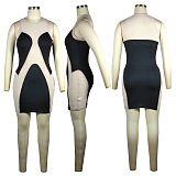 Euramerican Women Perspectivity Mesh Spaghetti Spliced Sleeveless Super Elastic Mini Dress QQM4374