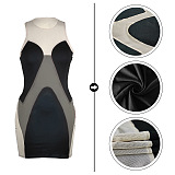 Euramerican Women Perspectivity Mesh Spaghetti Spliced Sleeveless Super Elastic Mini Dress QQM4374