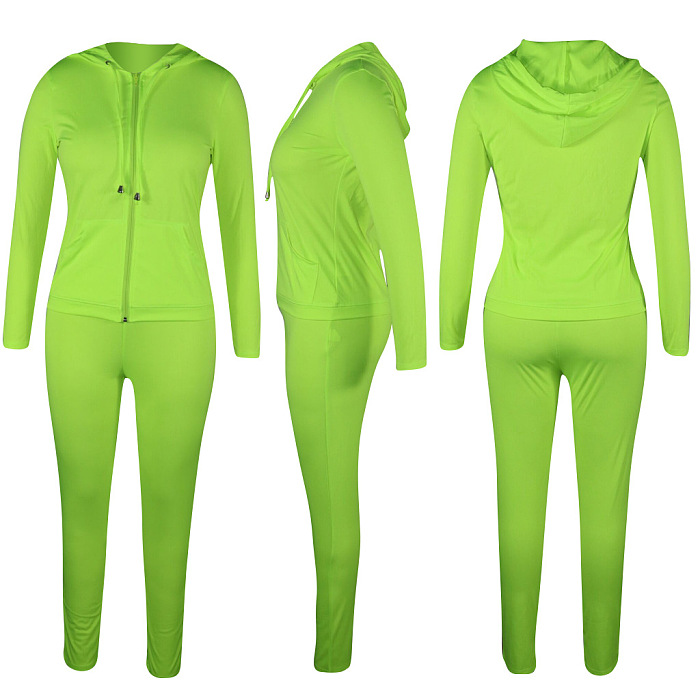 Autumn Winter Women Pure Color Hoodie Sport Long Sleeve Pants Sets QQM4360
