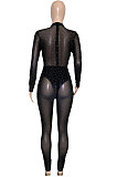 Fashion Sexy Mesh Spaghetti Perspectivity Hot Drilling Hollow Out Bodycon Jumpsuits SN390243