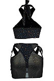 Euramerican Swimwear High Elastic Mesh Spaghetti Sequins Strapless Sexy Three Pieces QQM4373