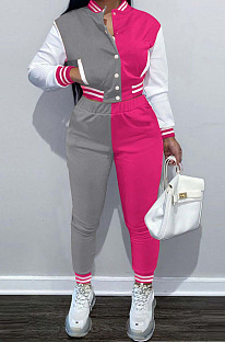 Casual New Baseball Uniform Spliced Long Sleeve Jacket Jogger Pants Suit OEP6316