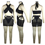 Euramerican Swimwear High Elastic Mesh Spaghetti Sequins Strapless Sexy Three Pieces QQM4373