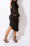Euramerican Women Sexy Mesh Spaghetti Perspectivity Backless Irregular Lower Hem Spliced Mini Dress SH7293