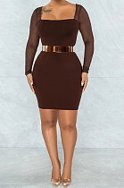 Autumn Winter Fashion Sexy Mesh Spaghetti Spliced Long Sleeve Hip Mini Dress WMZ2692