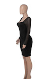 Autumn Winter Fashion Sexy Mesh Spaghetti Spliced Long Sleeve Hip Mini Dress WMZ2692