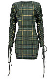Euramerican Women Fashion Plaid Bandage Ruffle Mini Dress GL6528