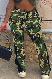 Euramerican Simple Camuoflage Spliced High Waist Flare Pants HY5246 