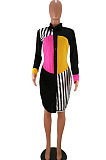 Wholesale Women Matching Color Design Printed Long Sleeve Single-Breasted Casual Shirts Dress HHM6087