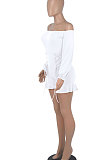 Women Long Sleeve A Word Shoulder Lower Hem Flounce Romper Shorts WMZ2693