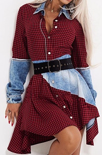 Wholesale Women Matching Color Design Printed Long Sleeve Single-Breasted Casual Shirts Dress HHM6087
