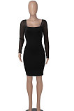 Autumn Winter Fashion Sexy Mesh Spaghetti Spliced Long Sleeve Hip Mini Dress WMZ2692