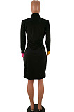 Wholesale Women Matching Color Design Printed Long Sleeve Single-Breasted Casual Shirts Dress HHM6087