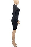 Long Sleeve Solid Color Ribber Bodycon Romper Shorts AD1303