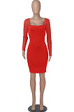Autumn Winter Fashion Sexy Mesh Spaghetti Spliced Long Sleeve Hip Mini Dress WMZ2692