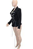 Women Skinny Euramerican Bnadage Pure Color Turn-Down Collar Casual Outerwear SN390249