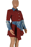 Wholesale Women Matching Color Design Printed Long Sleeve Single-Breasted Casual Shirts Dress HHM6087